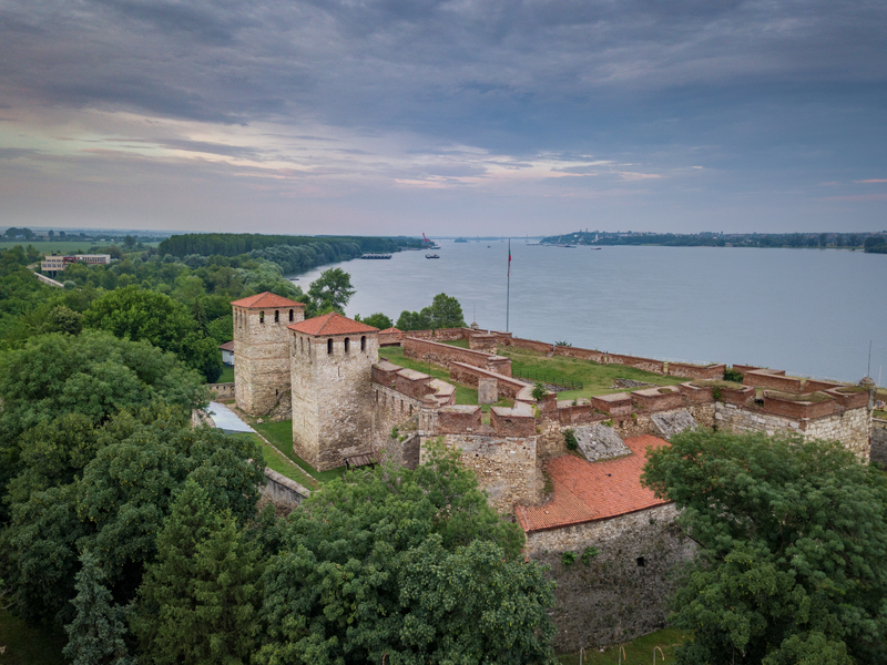 Aerial view of the Danube with Baba Vida Fortress